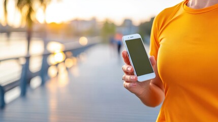 Jogger takes a break while checking fitness app during evening run